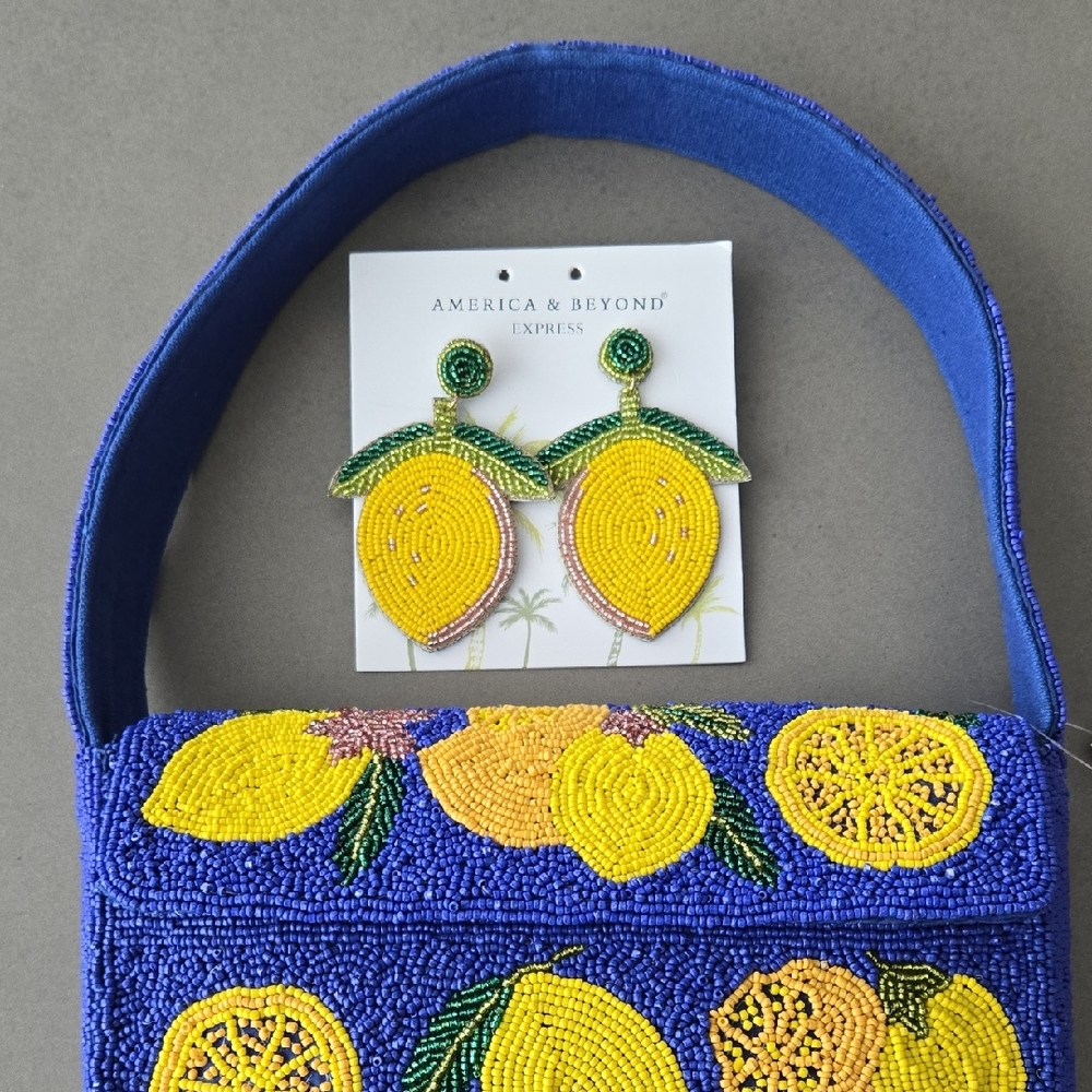 New Never Used Lemon Beaded Earrings Beautiful Intricate Design Dangle Earrings